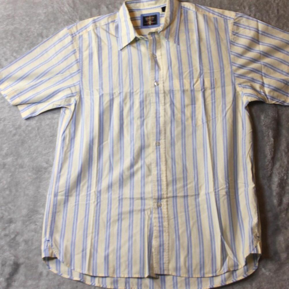Arrow Shirt Mens M Multicolor Striped Button Up Short Sleeve Pockets Cotton